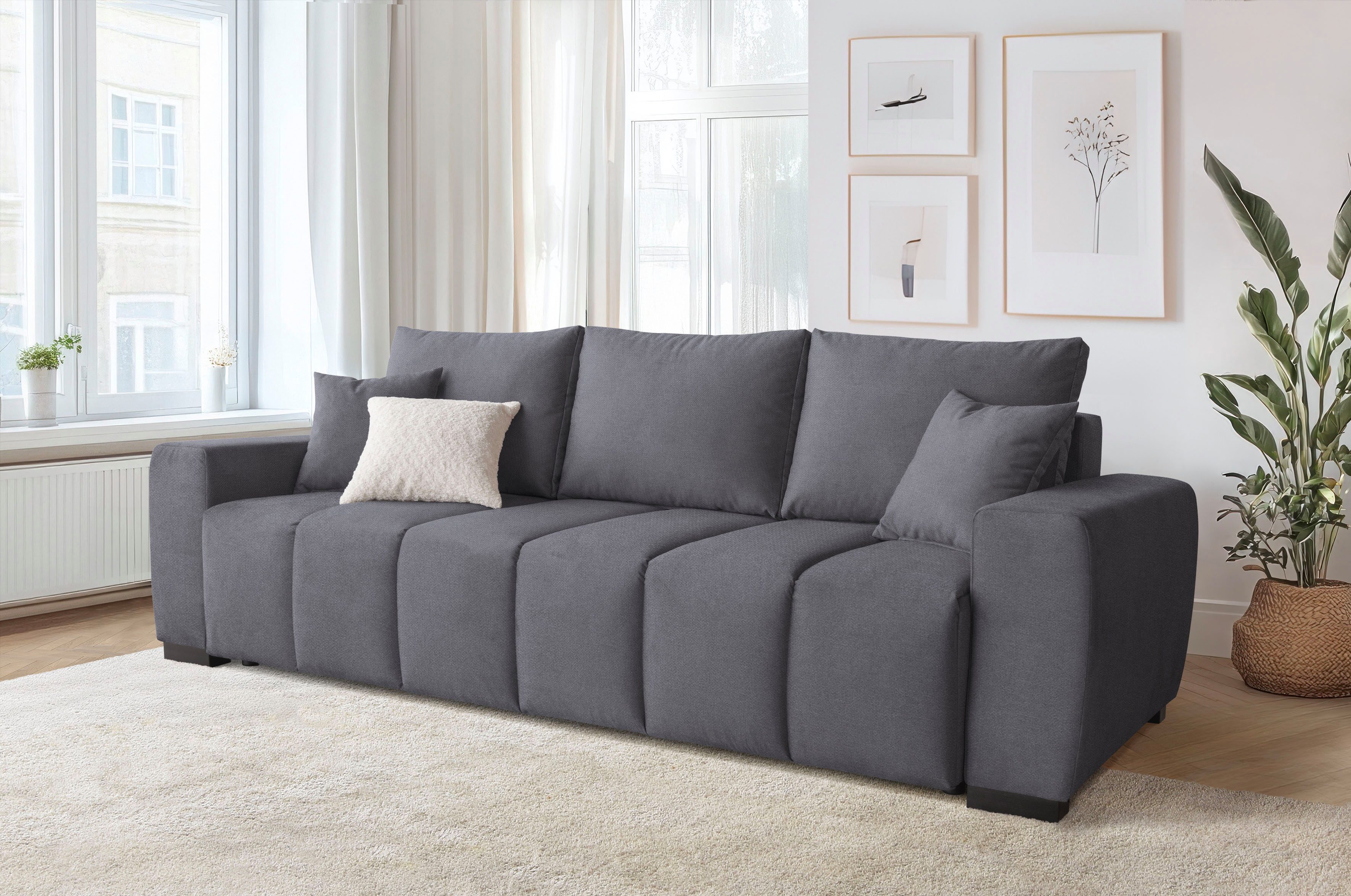 Home affaire Schlafsofa Bello, B: 239 cm, Liegefl. 142x194 cm, Schlaffunktion, Bettkasten & 2 Zierkissen, Federkern