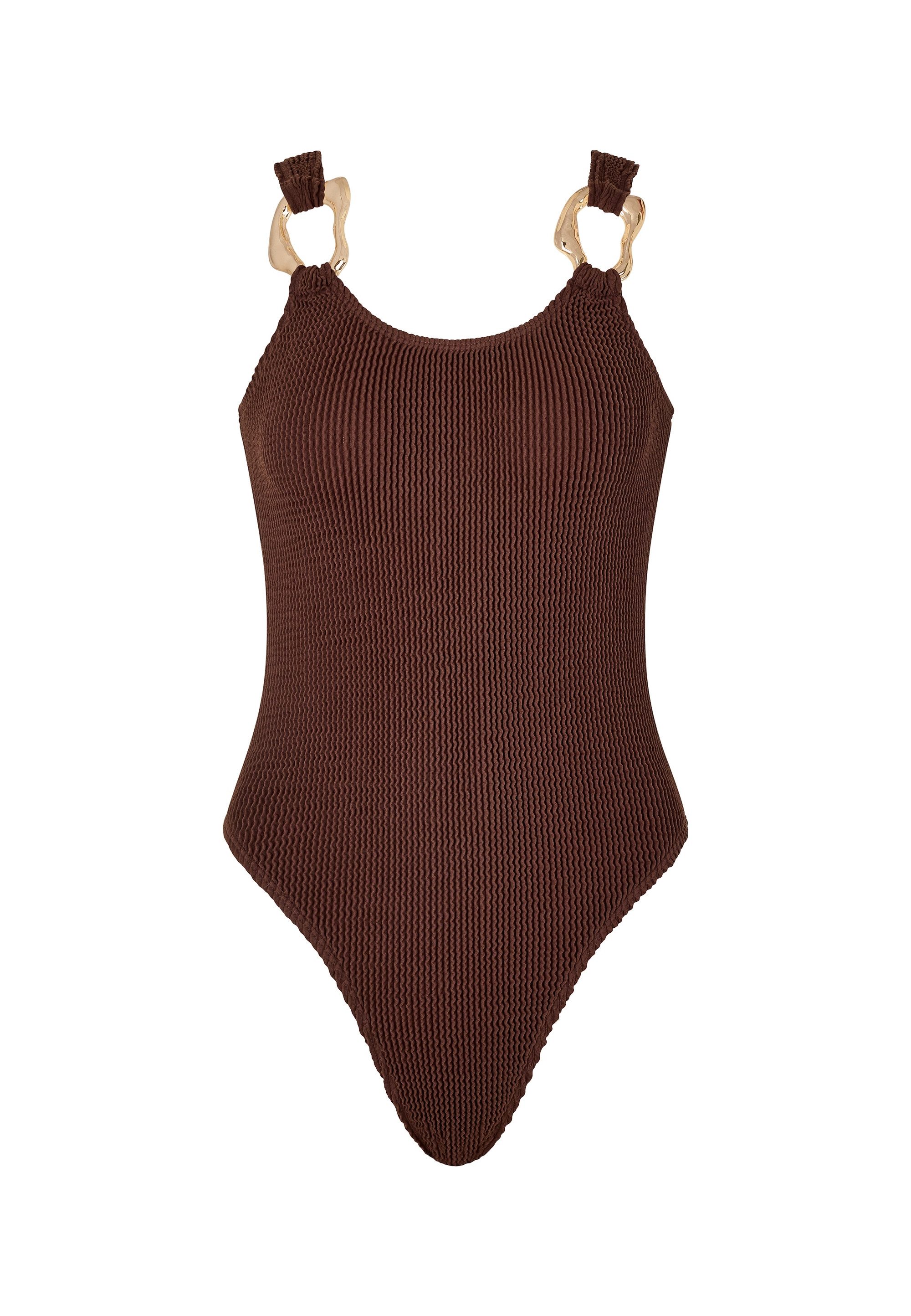 Moda Minx Badeanzug SCRUNCH Irregular Hoop Swimsuit (1-St) mit edlen Schmuckelementen an den Trägern