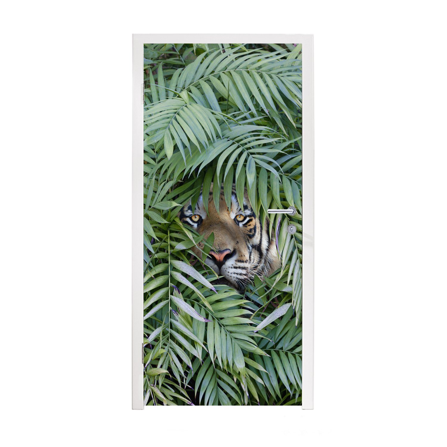 MuchoWow Türtapete Versteckter Tiger zwischen den Pflanzen, Matt, bedruckt, (1 St), Fototapete für Tür, Türaufkleber, 75x205 cm