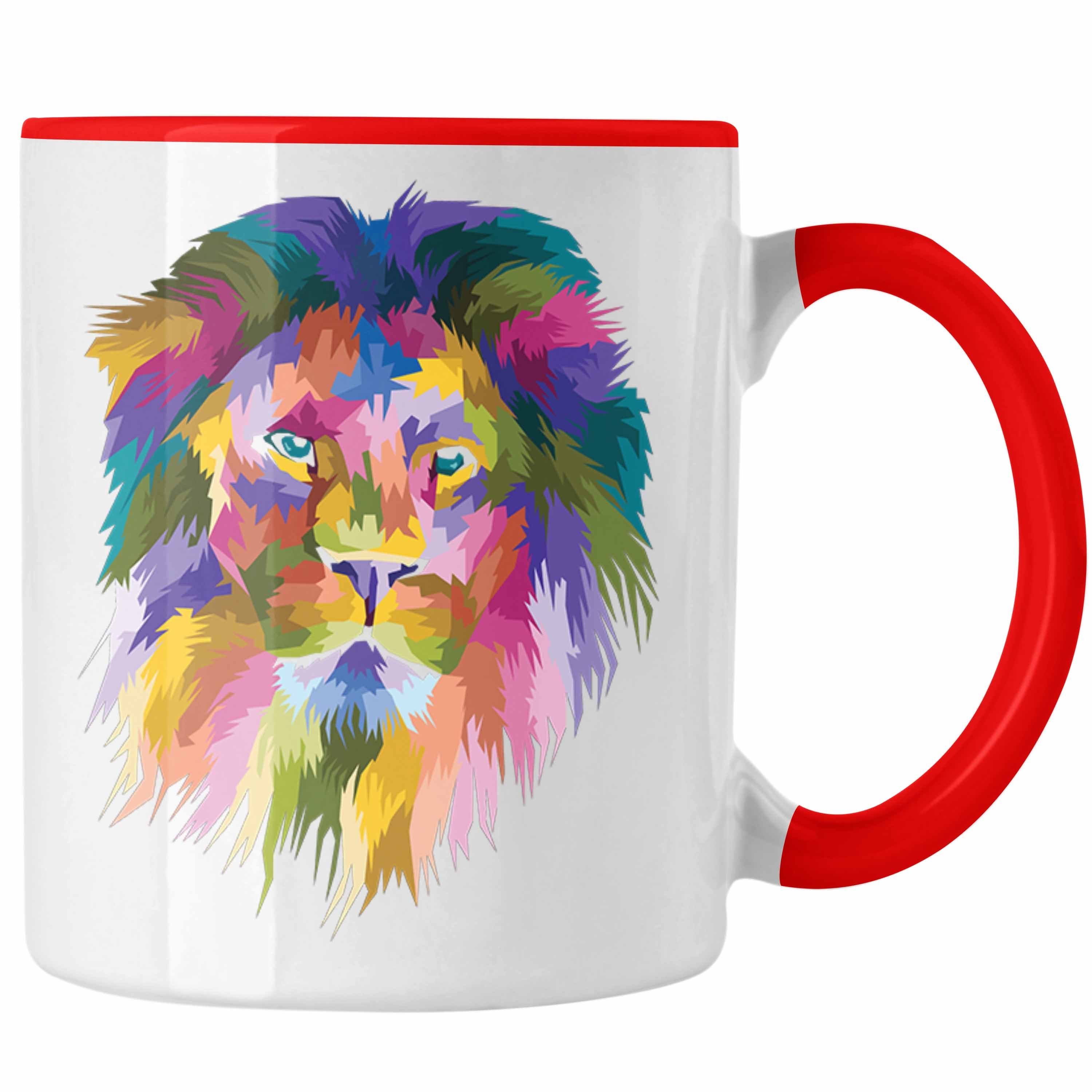 Trendation Tasse Trendation - Löwe Polygon Tasse Geschenk Löwen-Liebhaber Safari Rot