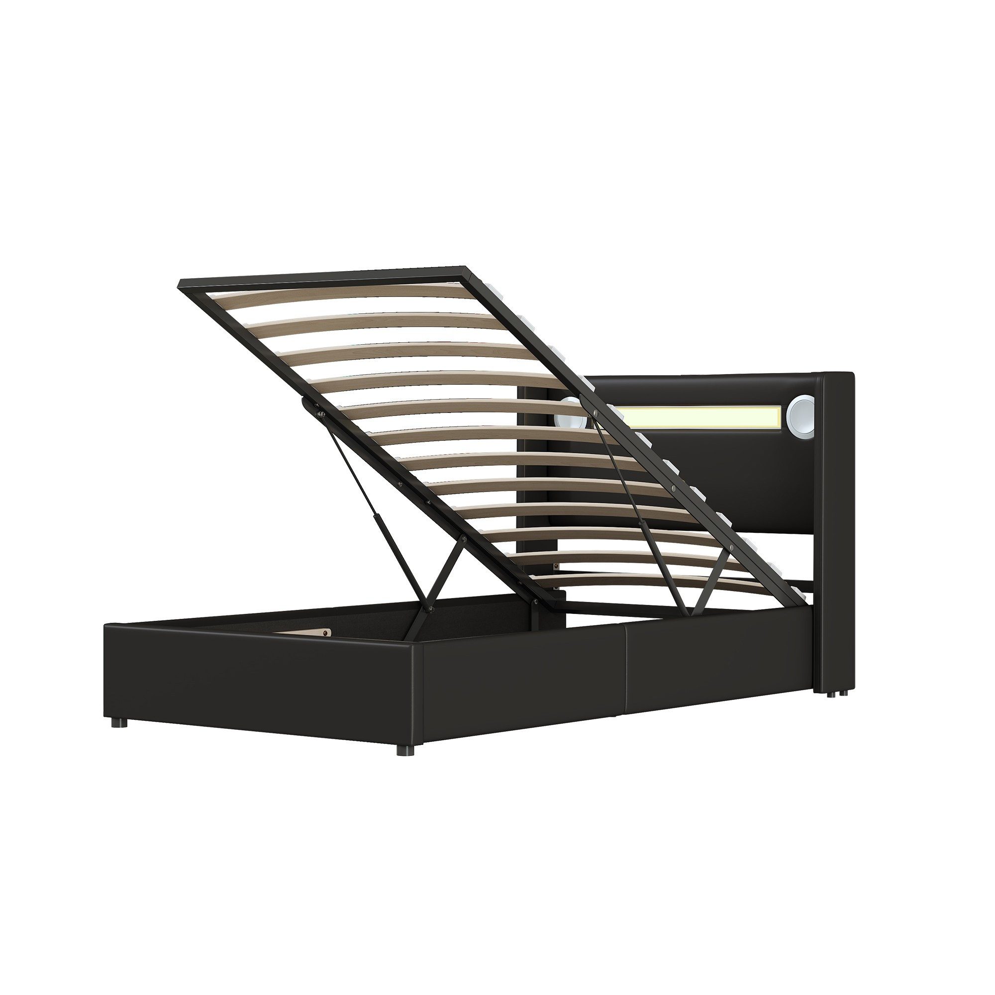 BlingBin Polsterbett Stauraumbett Jugendbett (Einzelbett, 1-tlg., 90x200 cm), mit LED-Lichtleiste, Bluetooth-Player und USB-Aufladung,Hochbeetkasten