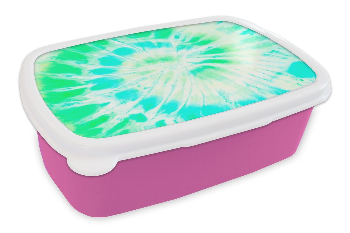 MuchoWow Lunchbox Krawattenfärbung - Grün - Farbe, Kunststoff, (2-tlg), Brotbox für Erwachsene, Brotdose Kinder, Snackbox, Mädchen, Kunststoff rosa | Lunchboxen