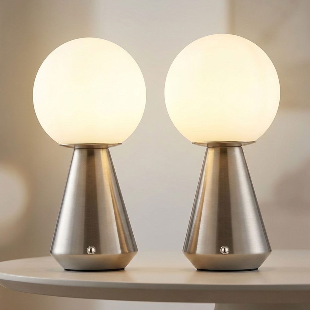 GLOBO LIGHTING LED Tischleuchte, LED-Leuchtmittel fest verbaut, Kaltweiß, Warmweiß, Neutralweiß, Tageslichtweiß, Farbwechsel, 2x LED Tischlampe Tischleuchte Touchdimmer CCT silber