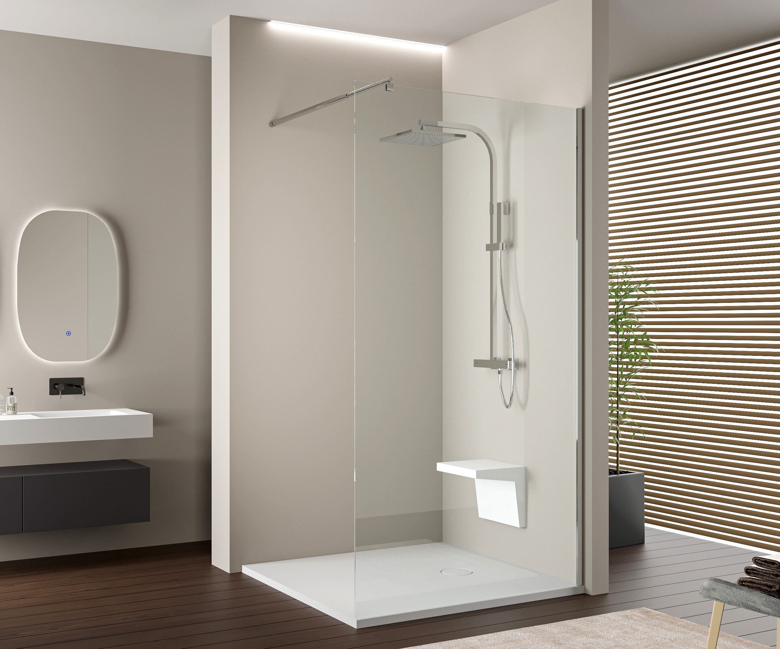 Bernstein Walk-in-Dusche EX103, Einscheibensicherheitsglas (ESG), (1 tlg), Super White Glass, 10 mm, Profil Chrom hochglanz