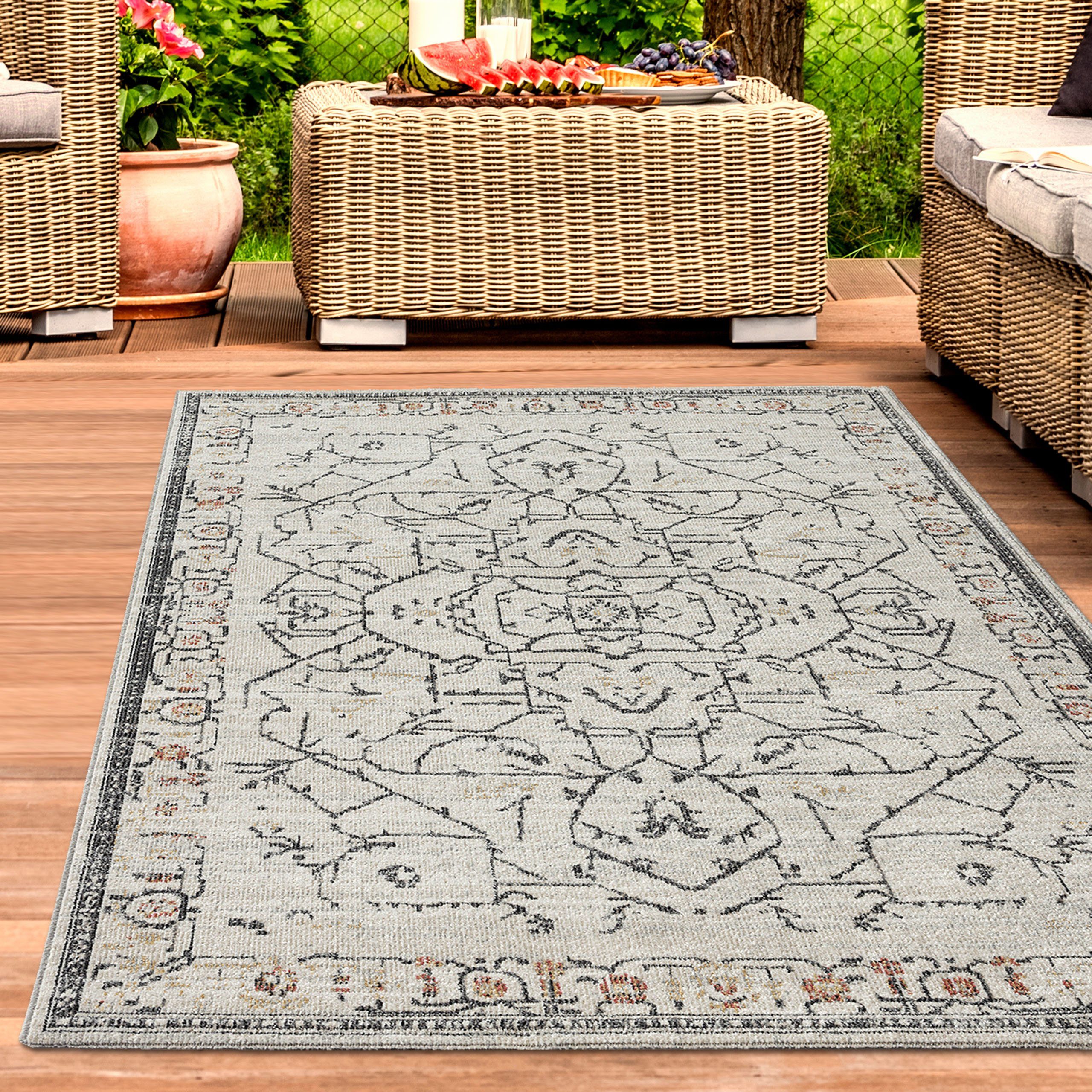 Teppich Orientteppich In- & Outdoor • betonte Verzierungen • in creme,  Carpetia, rechteckig