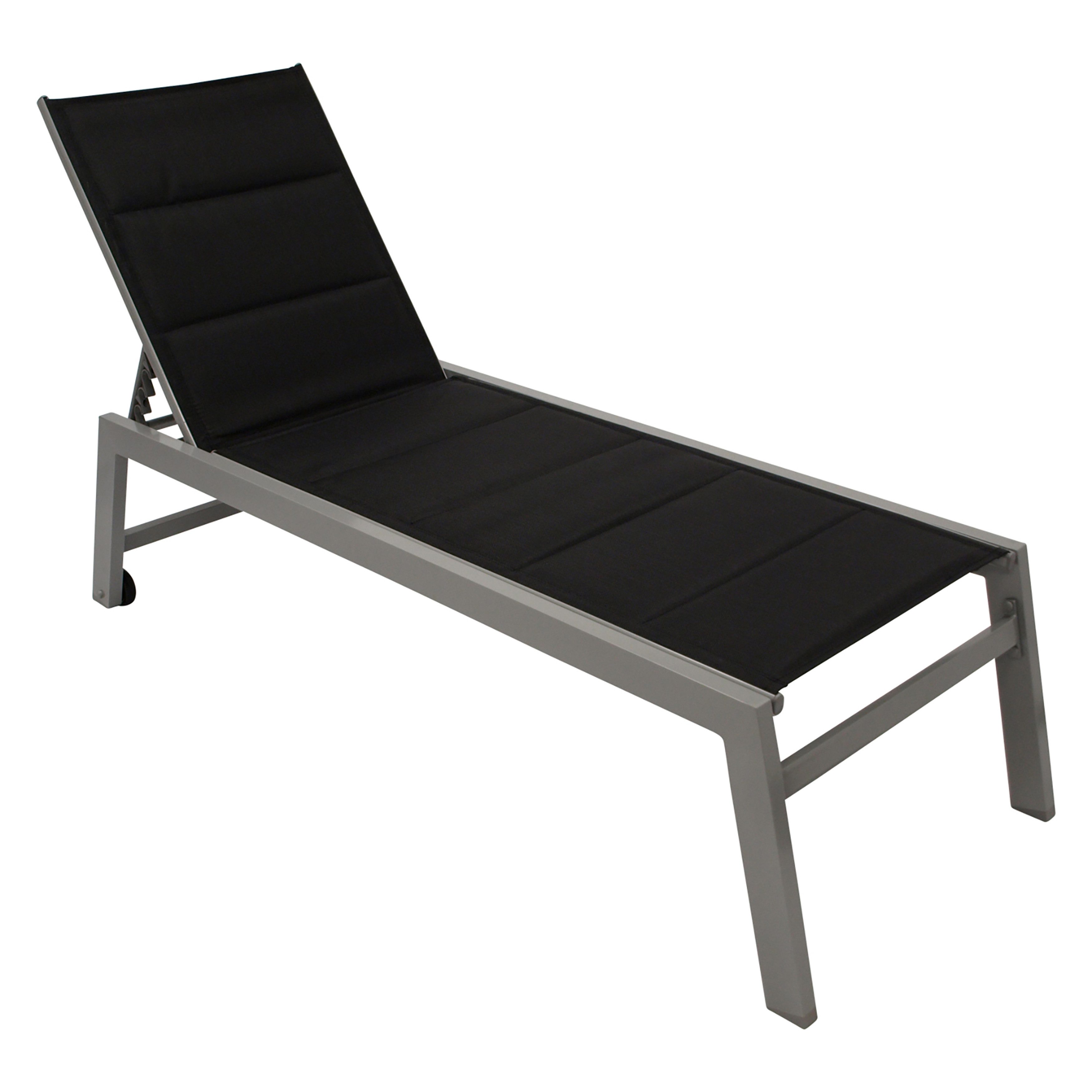 TPFGarden Gartenliege LEEDS, Sonnenliege mit hohem Einstieg - Gartenliege mit Rollen - Alu silber, Bequeme Relaxliege mit strapazierfähigem Textilgewebe schwarz, Hochwertige Outdoor Liege - Maße (BxHxT): 65 x 42 x 199 cm