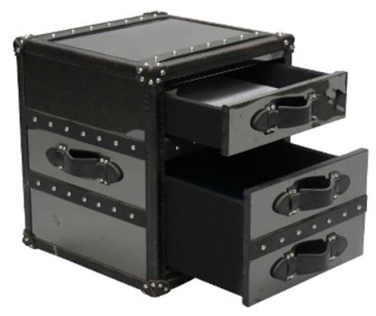 Casa Padrino x Luxus Kofferlook Schwarz 52 im 2 - Beistelltisch cm Beistelltisch mit Handgefertigter 48 50 x Schubladen Beistelltisch H