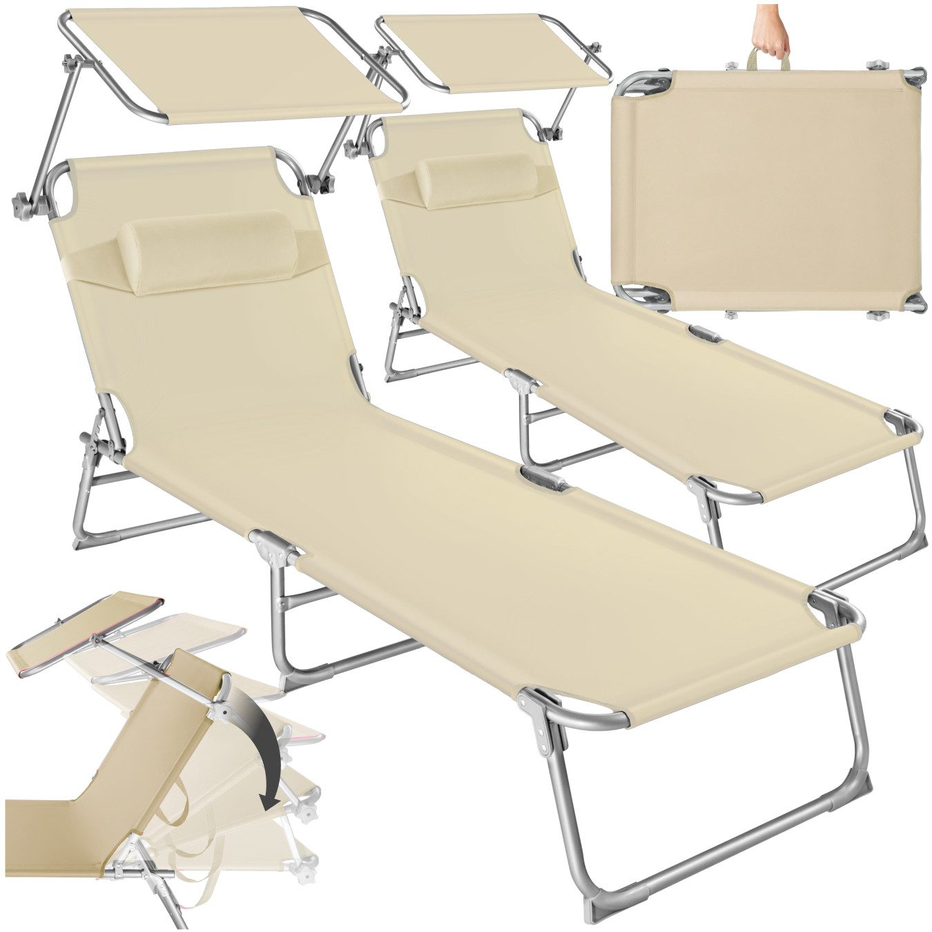 tectake Gartenliege Sonnenliege 4-stufig mit Kopfpolster, günstig online kaufen