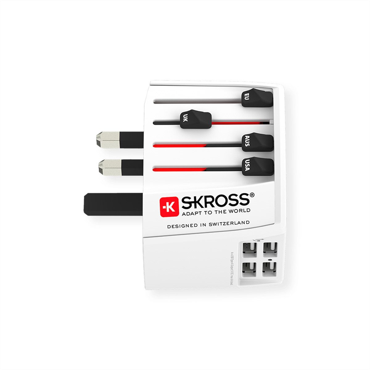 SKROSS MUV USB 4xA Universal Reiseadapter Stromadapter, Weltweit