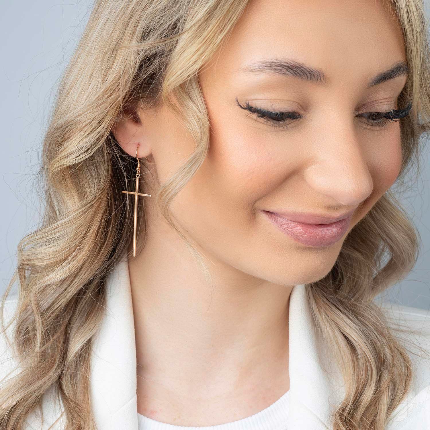 Materia Paar Ohrhänger Damen Rosegold Kreuz lang filigran SO-78, Sterlingsi günstig online kaufen