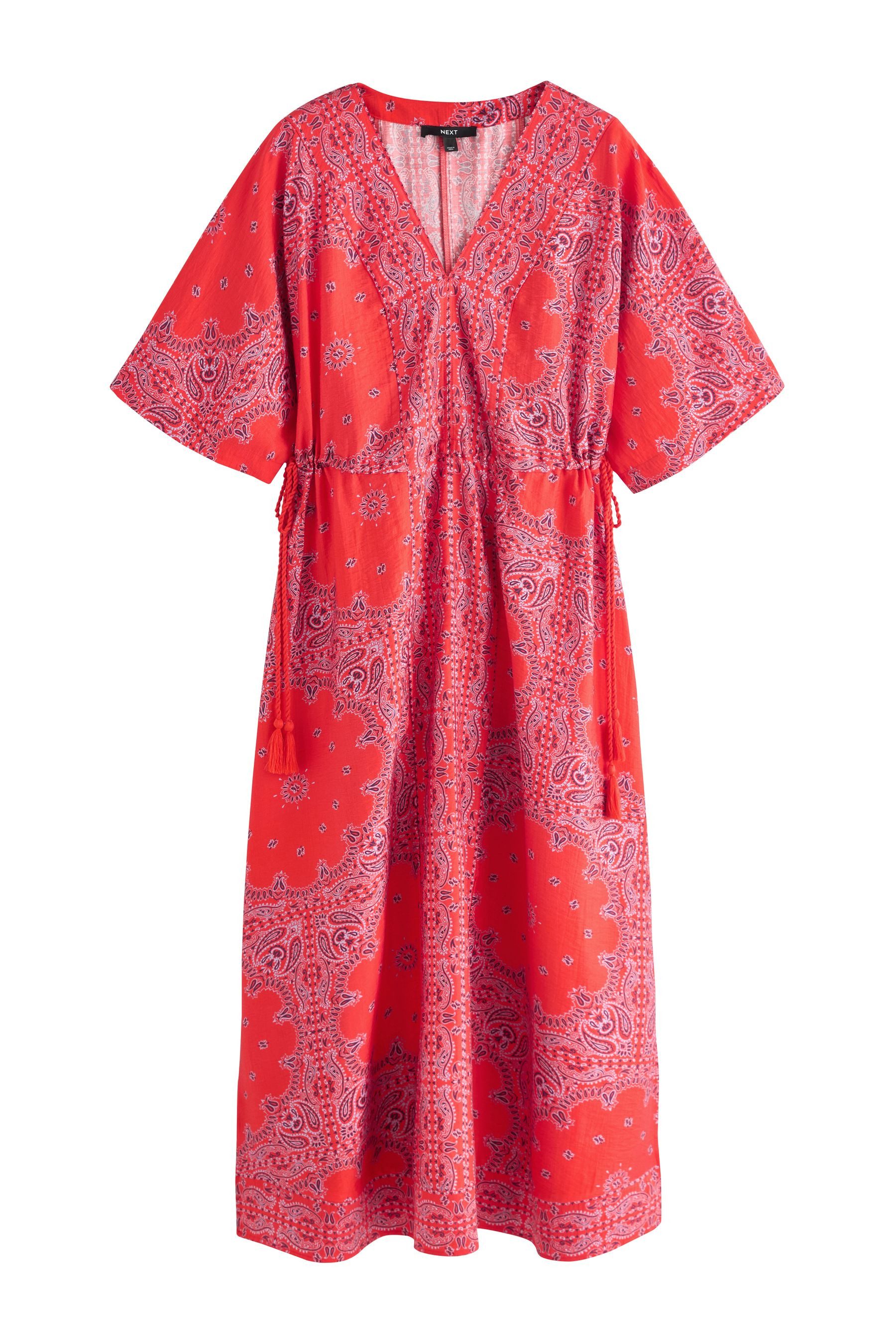 Next Maxikleid Kurzärmeliges Maxi-Kaftankleid mit V-Ausschnitt (1-tlg) günstig online kaufen