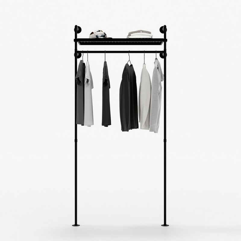 pamo. design Garderobenständer »HEDDA«, (Mit Metallboden als Ablagefläche), Offene Garderobe mit Hutablage zur Wandmontage, aus Wasserrohren