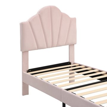 WISHDOR Polsterbett muschelartiges Bett (90 X 200 CM Ohne Matratze), Höhenverstellbares Kopfteil,Bett mit goldenen Eisenbeinen
