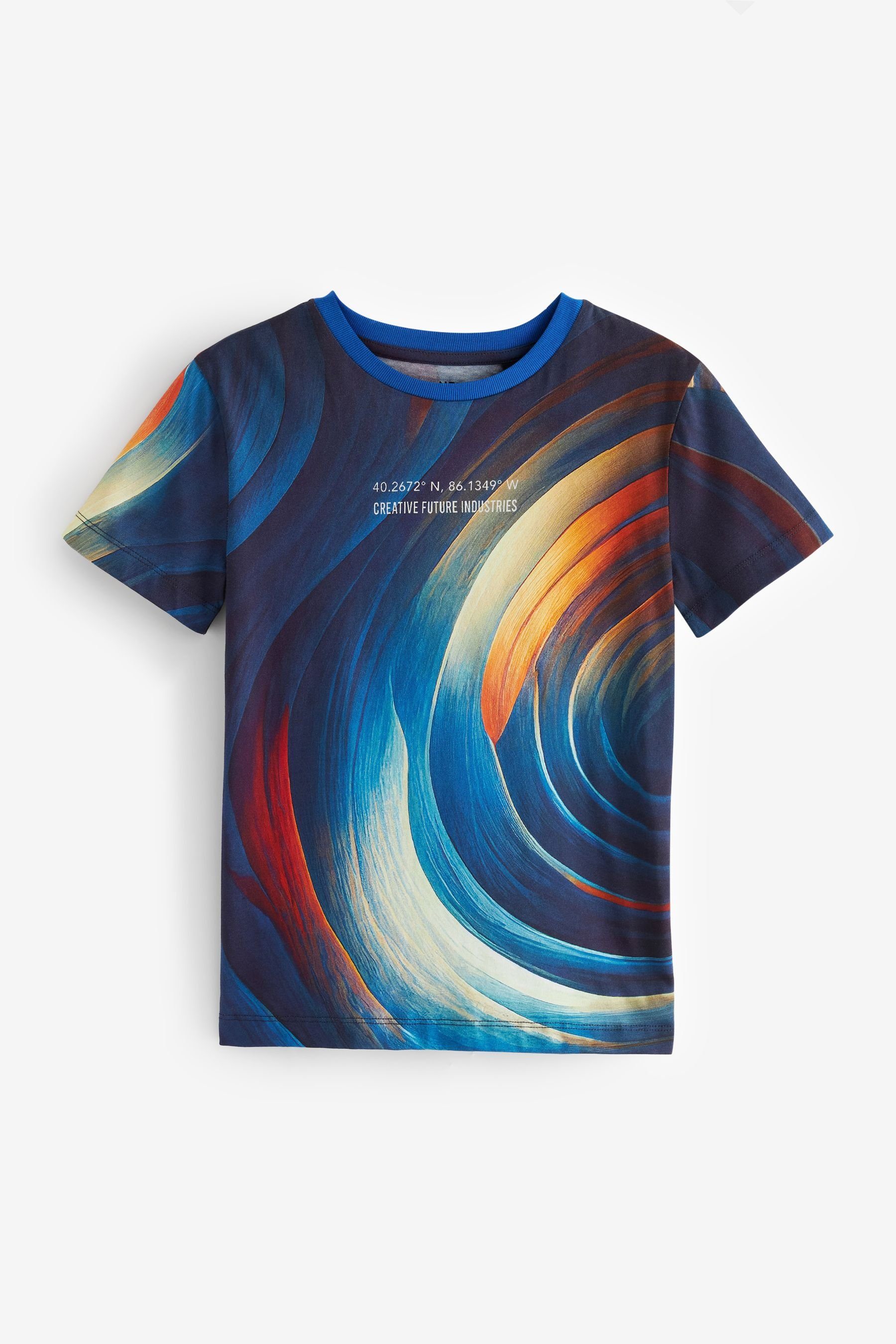 Next T-Shirt Kurzärmeliges T-Shirt mit durchgehendem Print (1-tlg) Navy Blue Spirals