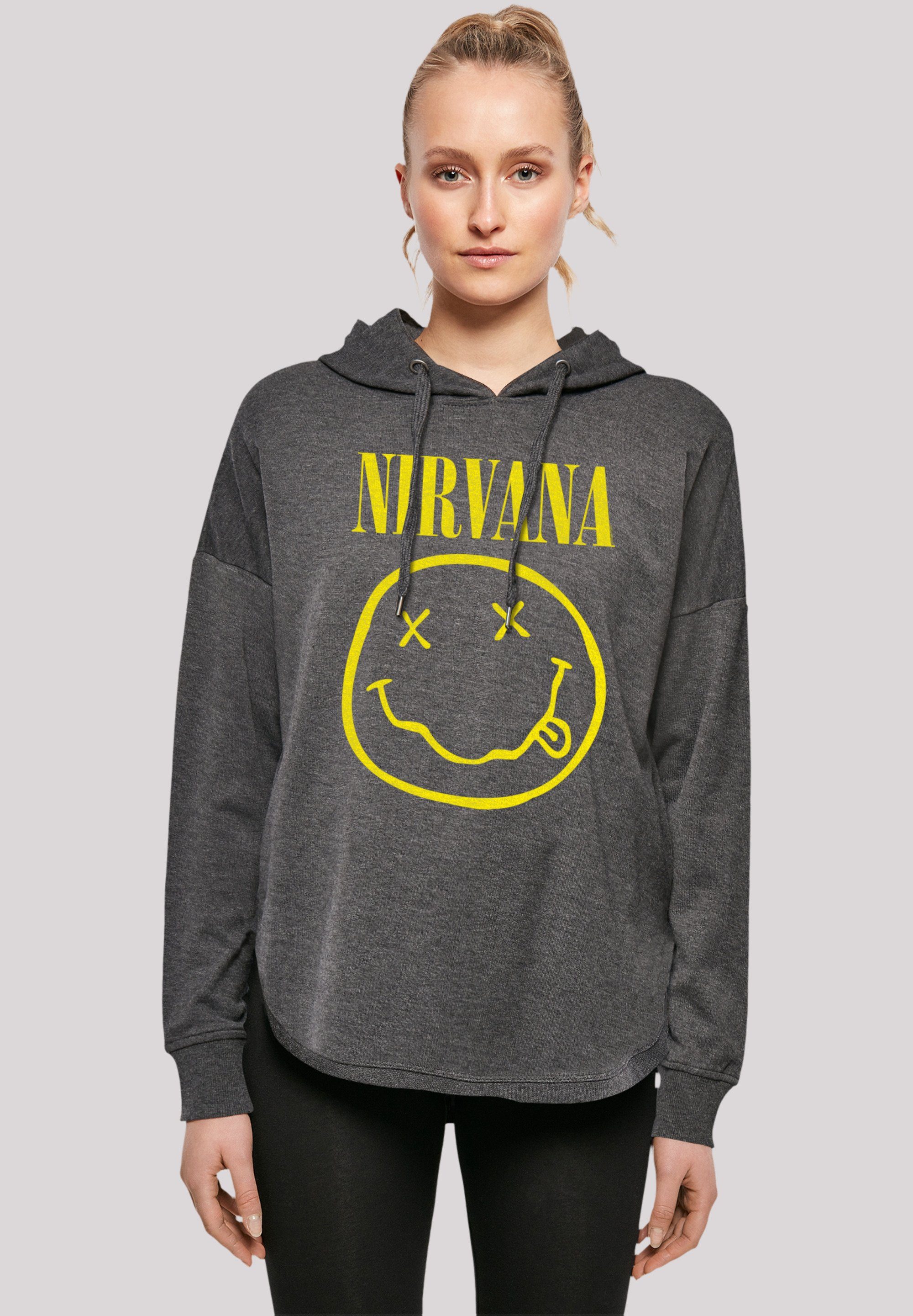 F4NT4STIC Sweatshirt Nirvana Rock Band Yellow Happy Face Premium Qualität charcoal