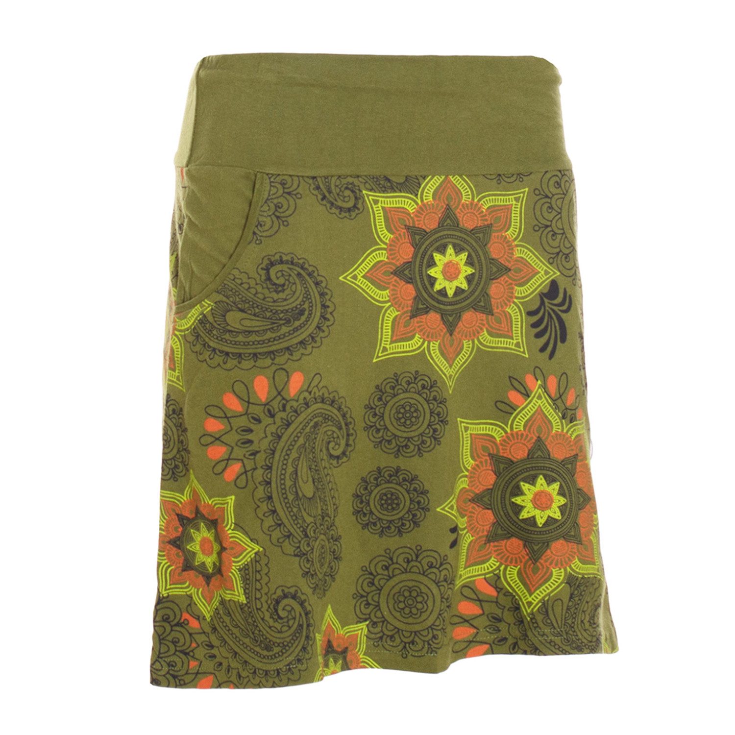 Vishes Minirock Damen Mini-Rock Baumwolle Blumen-Muster Drawstring-Bund mit Taschen Alternative Bekleidung, Ethno, Hippie, Retro Style
