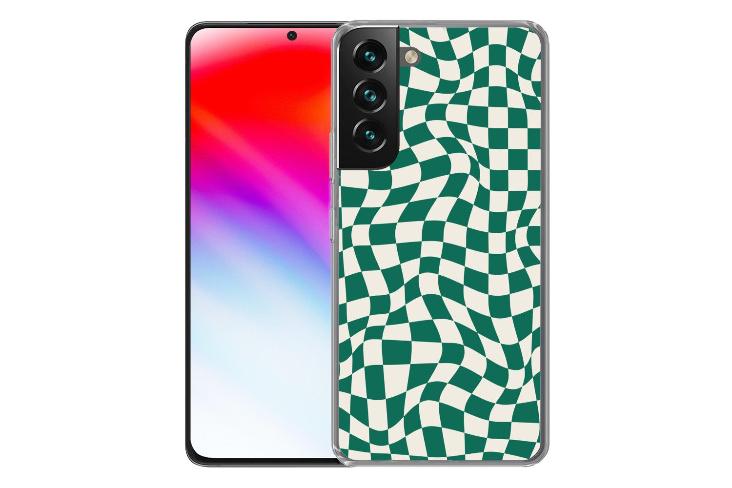 MuchoWow Handyhülle für Samsung Galaxy S22 Gewellte Boxen - Grün - Weiß - Abstrakt, Phone Case, Silikon, Schutzhülle Dünn