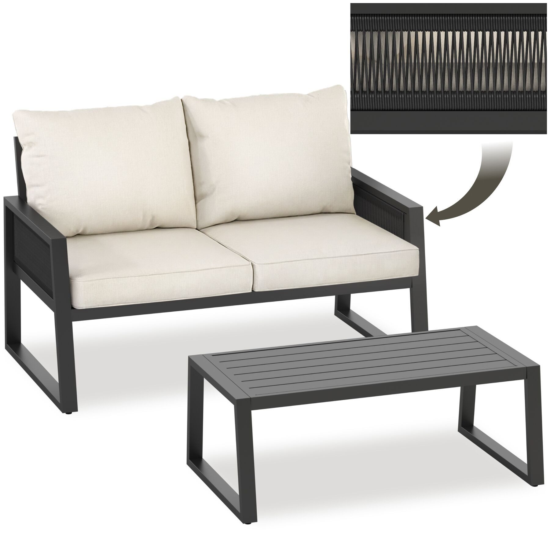 tectake Gartenlounge-Set Lounge-Set Captive - stilvolles Rope-Design mit dicken Polstern, (Set., 2-tlg., 2 tlg), Extra dicke und große Sitzpolster und Rückenkissen