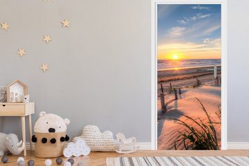 MuchoWow Türtapete Strand - Meer - Düne - Sonnenuntergang - Landschaft, Matt, bedruckt, (1 St), Fototapete für Tür, Türaufkleber, 75x205 cm