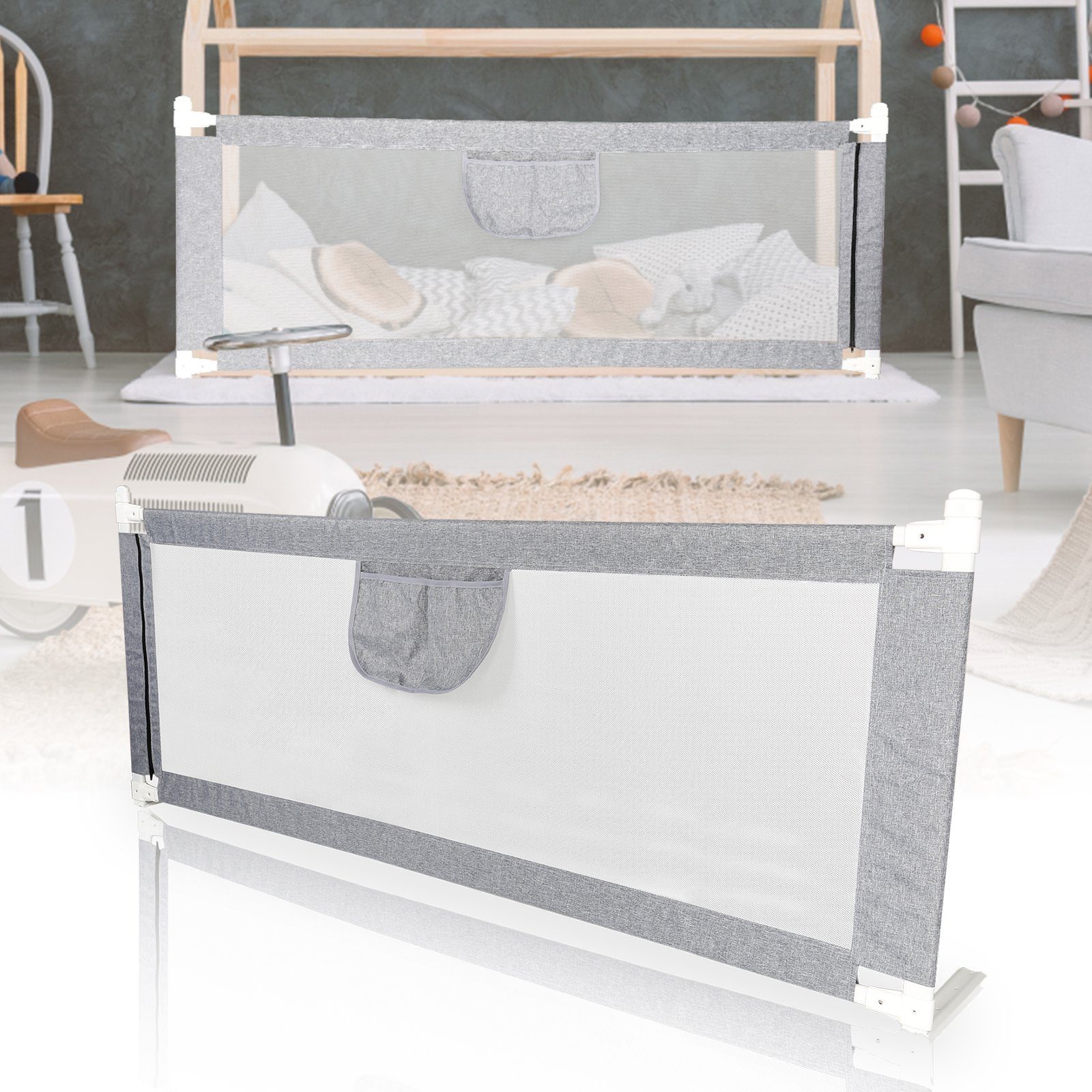 Lospitch Bettschutzgitter Bettgitter 150 cm 180 cm 200 cm Schutz geeignet für Kinderbetten (Elternbetten und alle Matratzen Massivholz), aus Metall