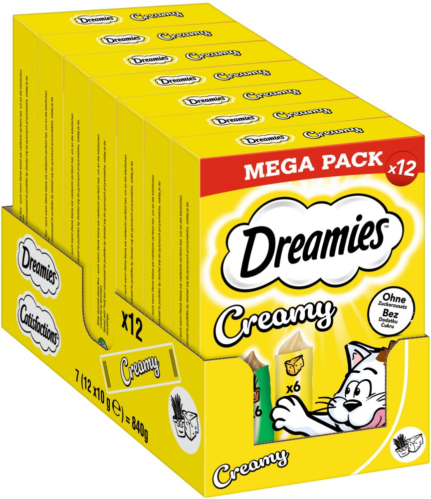 Dreamies DREAMIES™ CREAMY Multipack Katzenminze & Käse 7 x 12 x 10g, Snack für: Katze