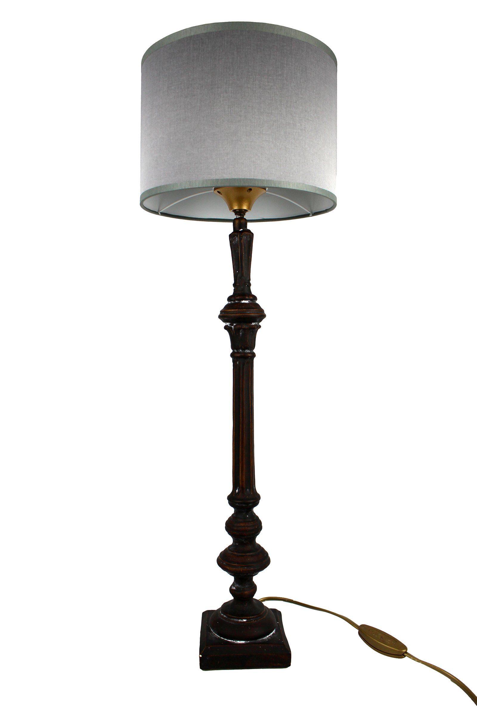 Signature Home Collection Tischleuchte Tischlampe schmal Holz gedrechselt lackiert mit Lampenschirm, ohne Leuchtmittel, warmweiß, handgefertigt in Italien schwarz - grau | Tischlampen