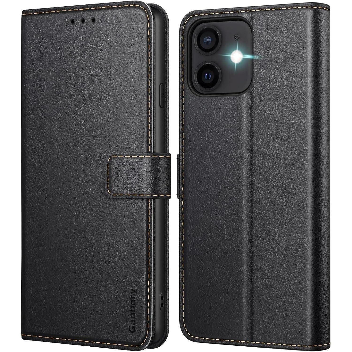LuxusKollektion Flip Case Handyhülle iPhone 12/12 Pro Schwarz Klapphülle Kartenfächer in