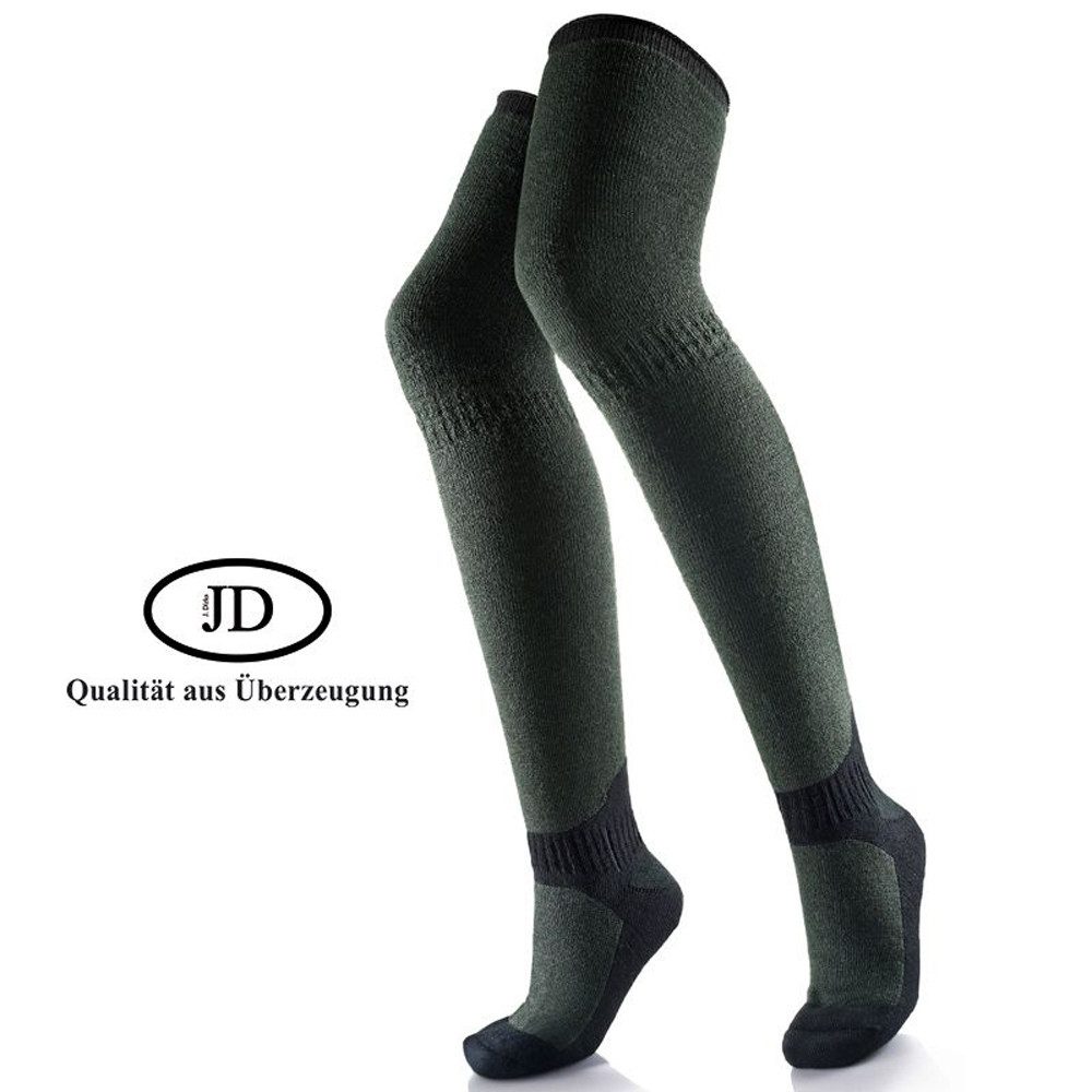 JD Strümpfe Jagd-Funktions - Ansitzstrumpf. oliv - ideal für Ansitz und Jagd (2-Paar, Vollplüsch-Sohle mit verstärkter Ferse & Spitze) Extra lang bis zum Oberschenkel
