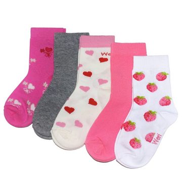 WERI SPEZIALS Strumpfhersteller GmbH Basicsocken Kinder Socken 5-er Pack >>Erdbeere<< aus Baumwolle (Set) 5er-Pack