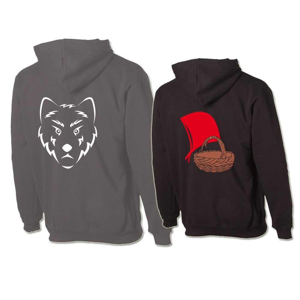 G-graphics Hoodie Rotkäppchen & der böse Wolf (Partner- / Paar-Set, Einzelteile zum selbst zusammenstellen) Aufdruck auf der Vorder- oder Rückseiteseite wählbar
