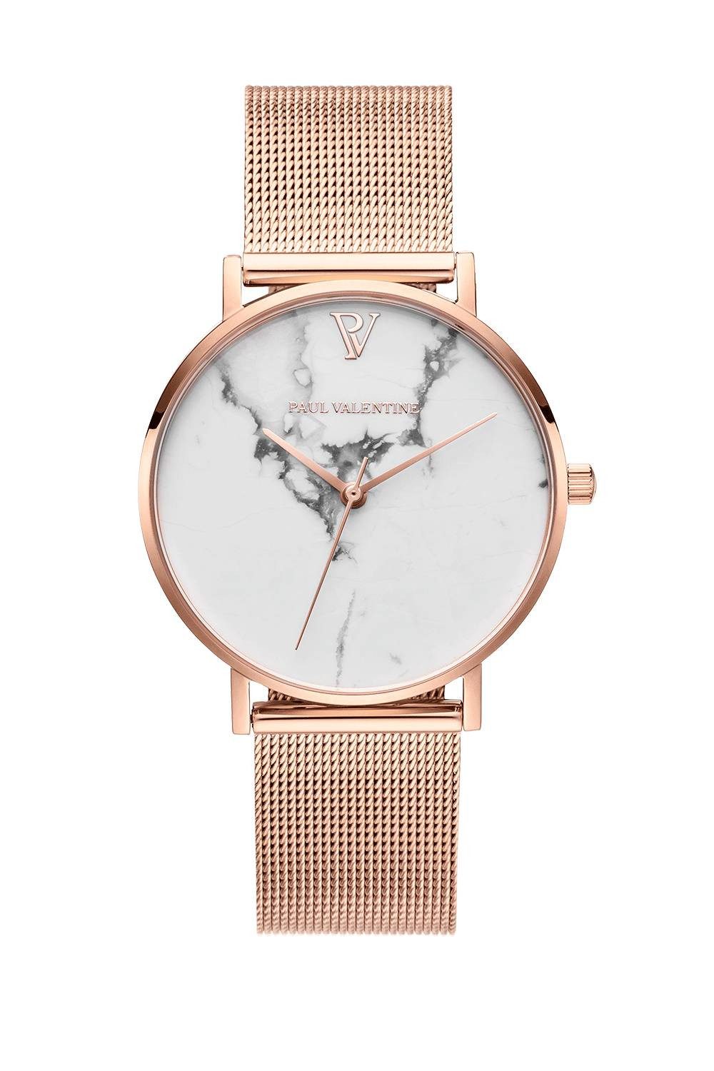 Quarzuhr WHITE MARBLE ROSE GOLD MESH
