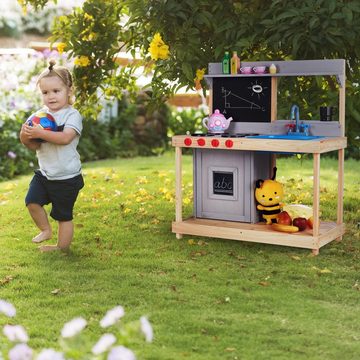 relaxdays Outdoor-Spielküche Matschküche aus Holz für Kinder Holz