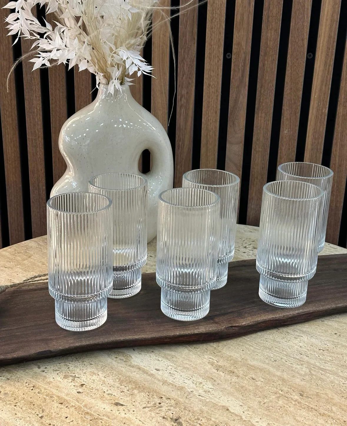 EmirtexHome Glas Relief Longdrinkgläser 6er Set long, Glas – Bild 3 von 3