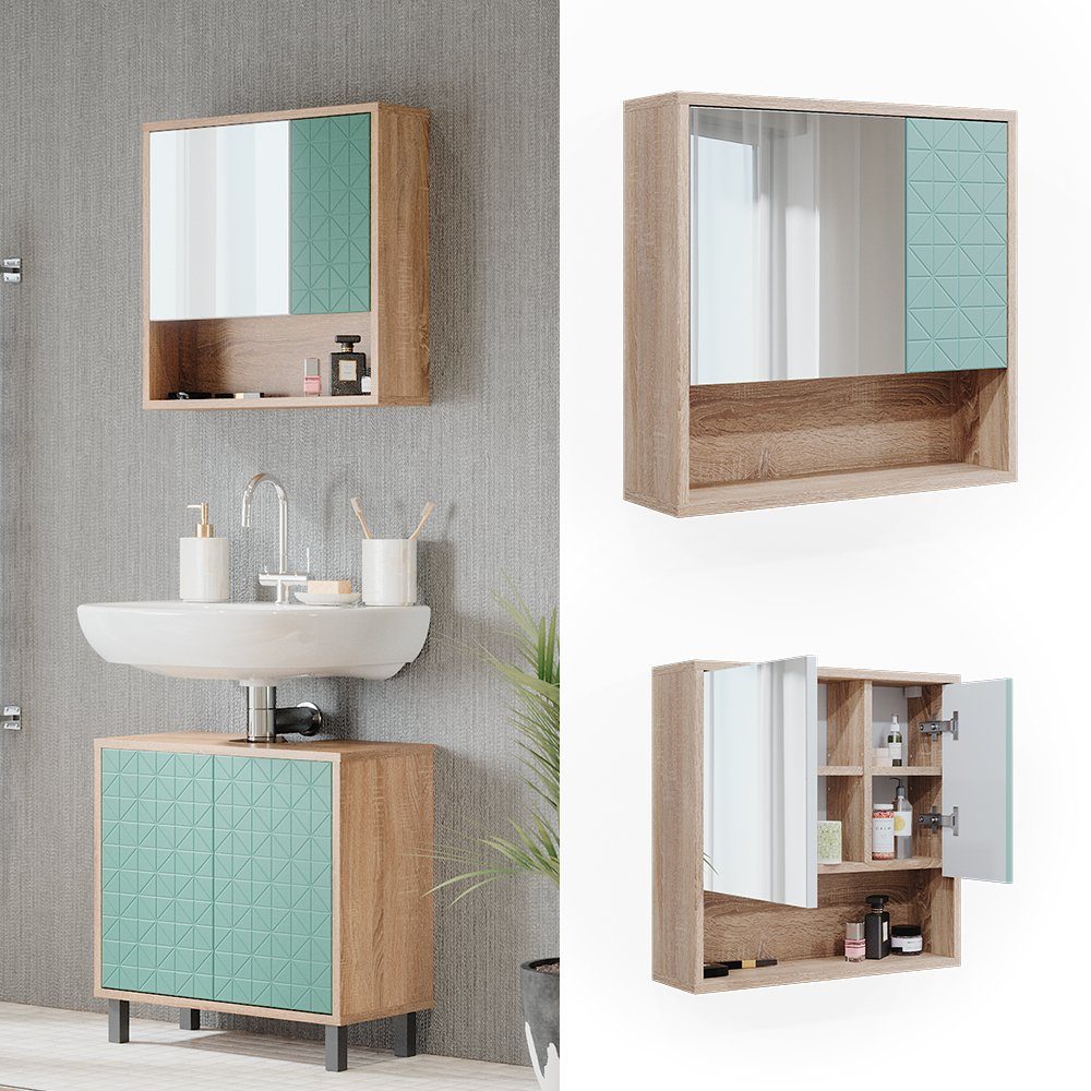 Vicco Badezimmerspiegelschrank Agasta, Mintgrün/Sonoma, 54 x günstig online kaufen