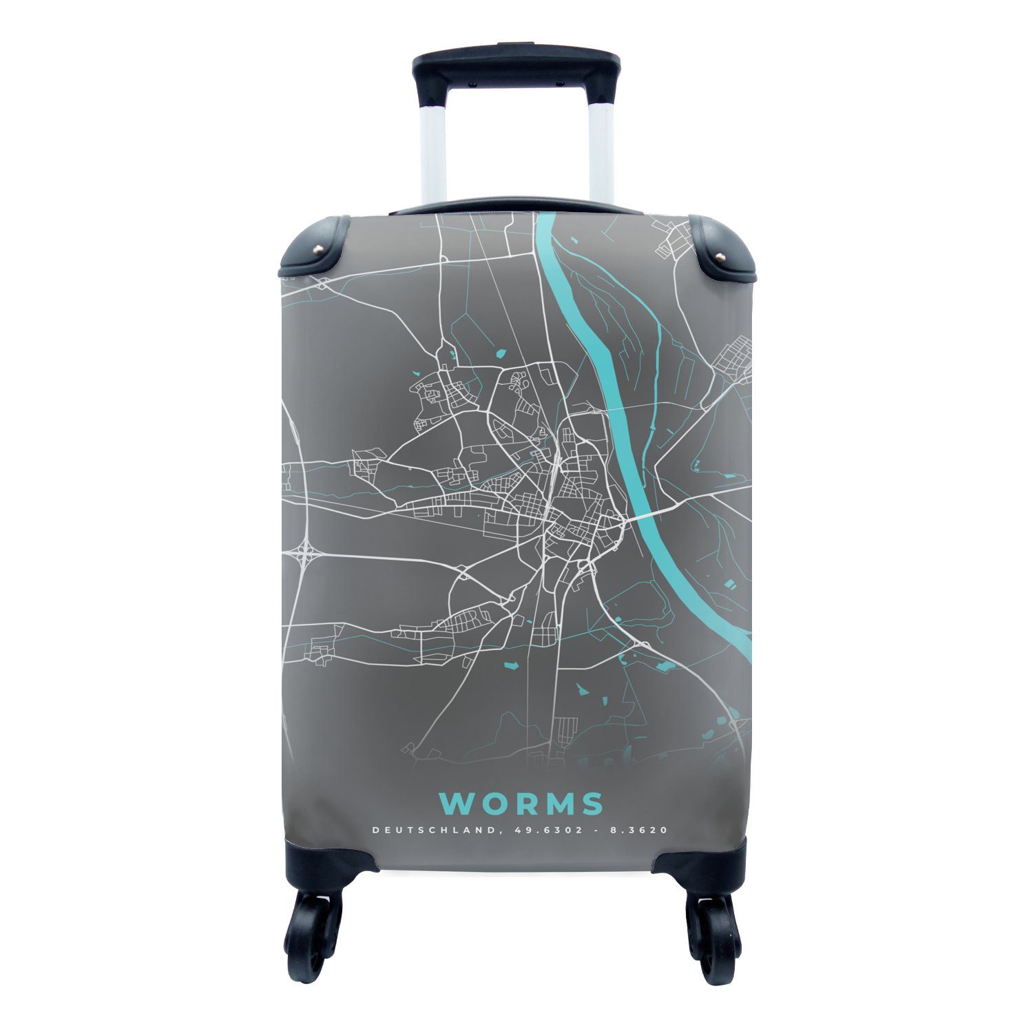 MuchoWow Handgepäckkoffer Stadtplan - Worms mit Trolley, Rollen, Reisekoffer rollen, - - Karte, 4 Reisetasche für Ferien, Handgepäck Deutschland