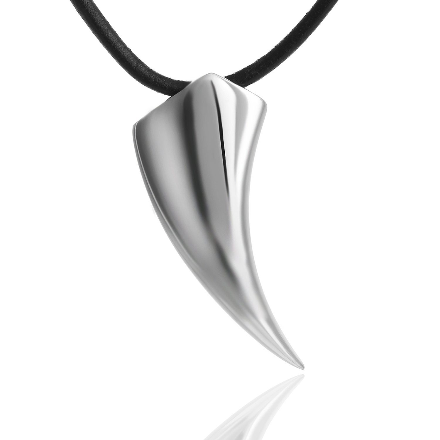 DonDon Kette mit Anhänger Lederkette Halskette 50 cm (1-tlg), Herren-Halskette mit Lederband, maskuline Anhänger, im Samtbeutel Silberner Wolfszahn