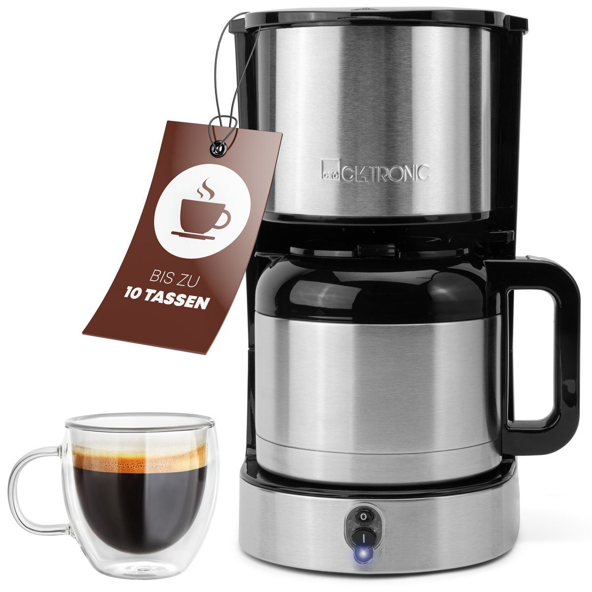 CLATRONIC Filterkaffeemaschine KA 3805, mit Thermoskanne für 8–10 Tassen Kaffee | French Press