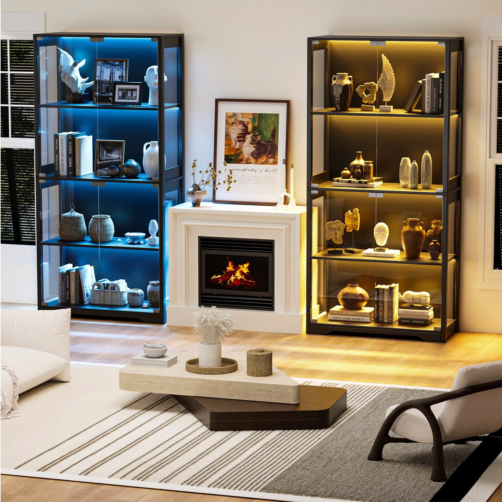 BROTTAR Glasvitrine mit Doppeltüren, LED-Beleuchtung und Bewegungssensor (1-St) mit großem Stauraum auf 4 Ebenen, 80×35×165cm