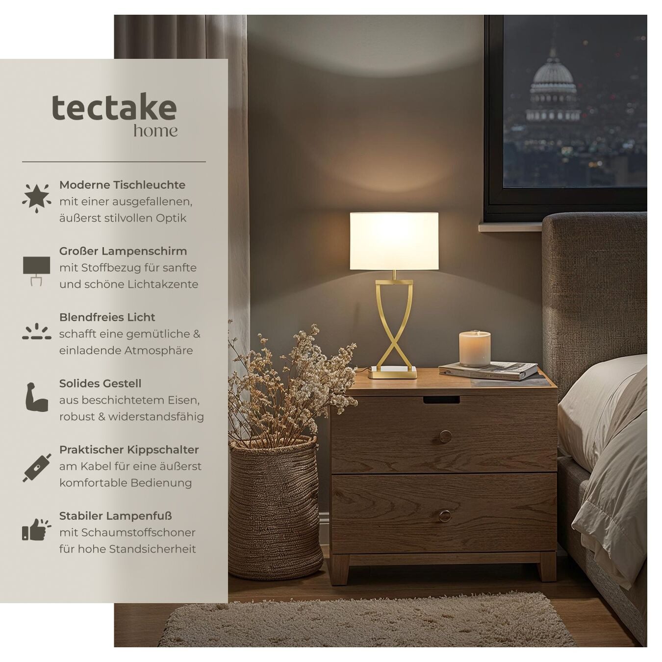 tectake Schreibtischlampe Tischleuchte Avina, modernes Design, 60W, Stabil, nicht relevant, Charmante Tischleuchte in modernem Design