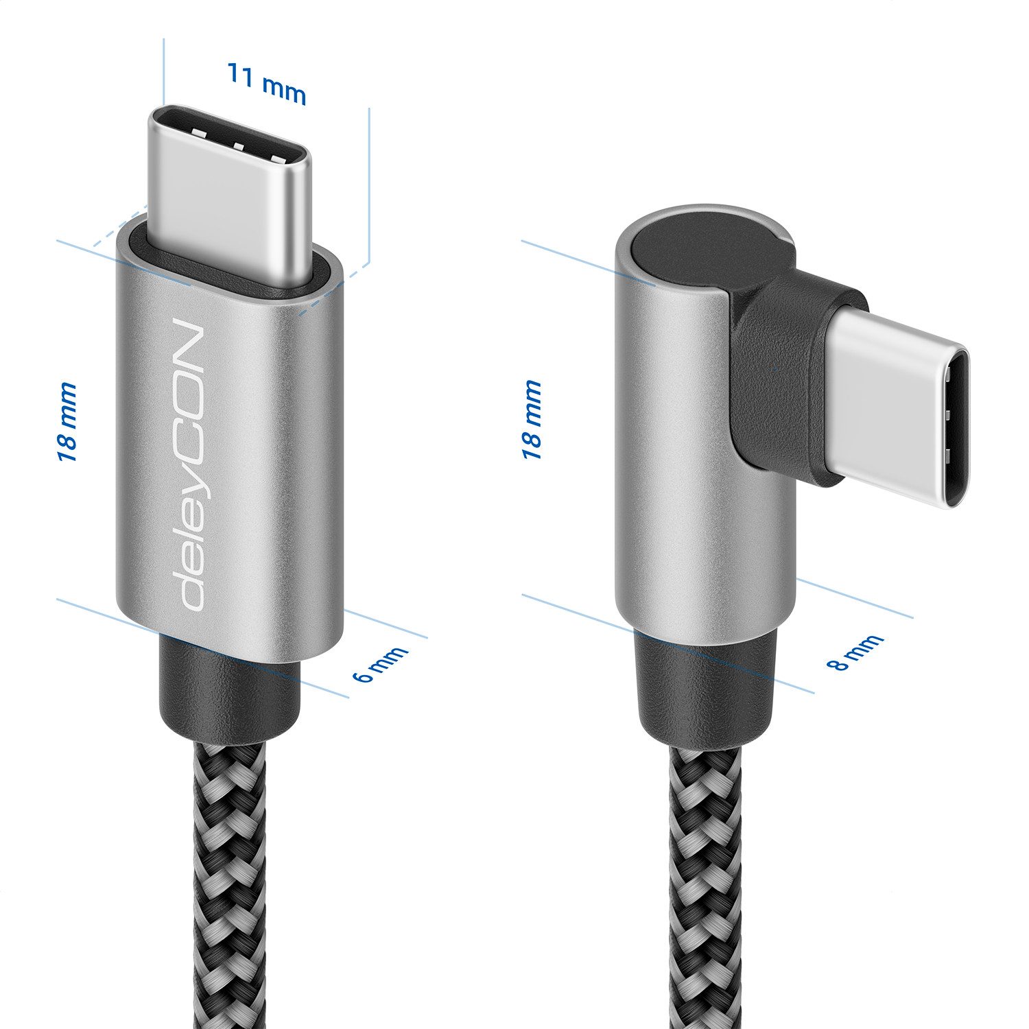 deleyCON deleyCON 0,15m USB C Kabel 1x 90° Gewinkelt PD3.0 (60W USB-Kabel