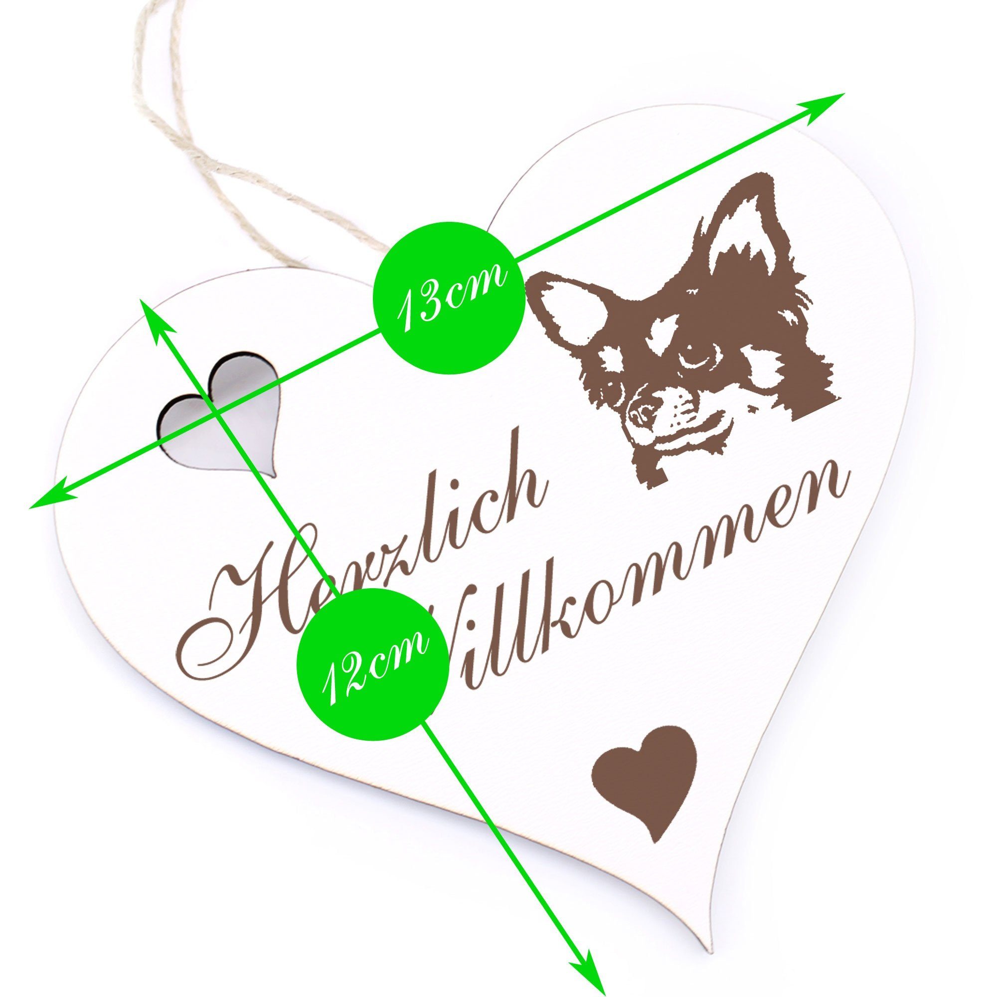 Dekolando Hängedekoration Herzlich Willkommen - Langhaar - 13x12cm Chihuahua Kopf