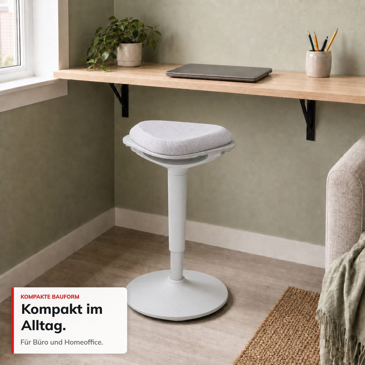 Floordirekt Sitzhocker Ergonomischer Elio höhenverstellbar 360° drehbar mit Wippfunktion, Ergonomisches Design – Bild 3 von 5