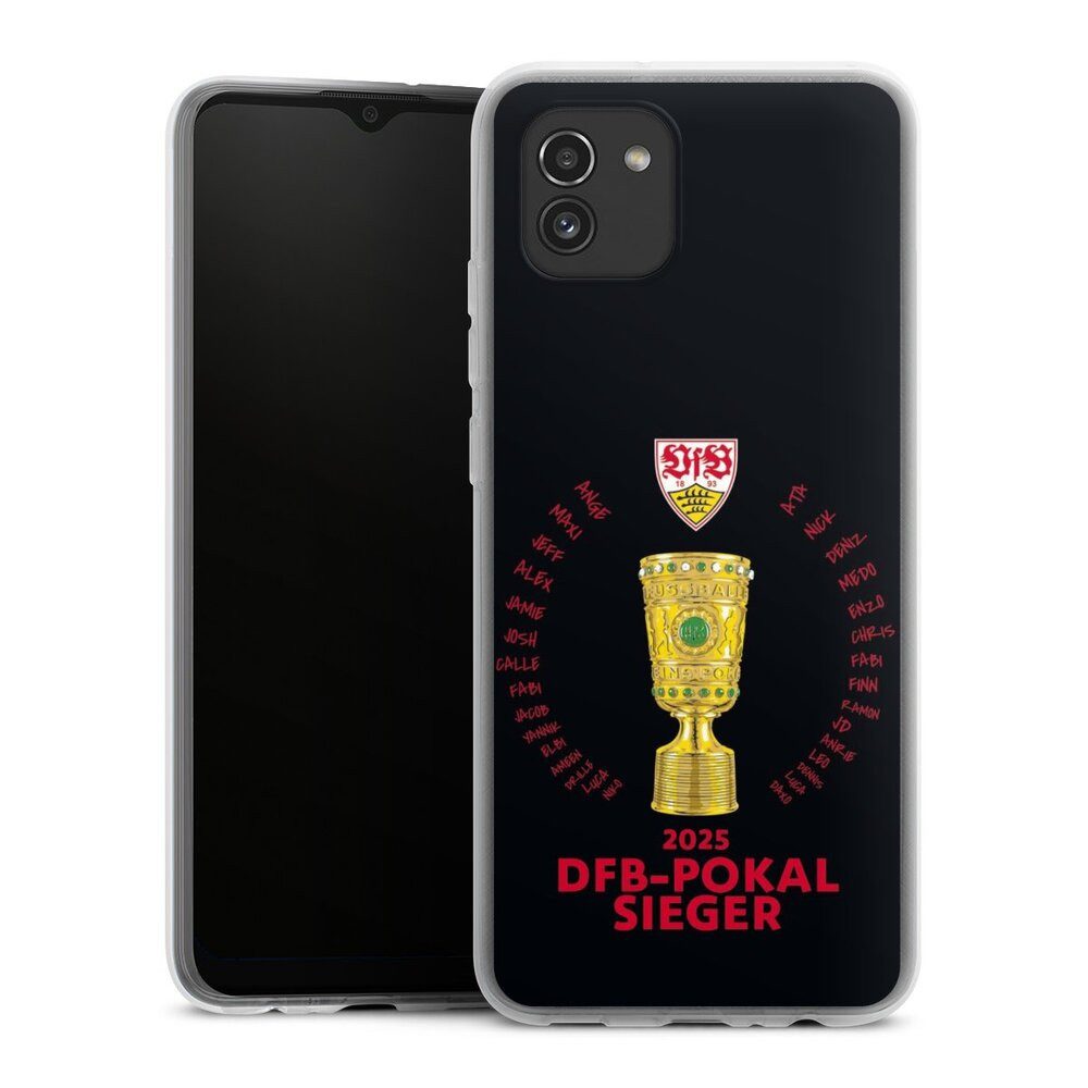 DeinDesign Handyhülle VfB Stuttgart Pokal Offizielles Lizenzprodukt, Samsung Galaxy A03 Silikon Hülle Bumper Case Handy Schutzhülle