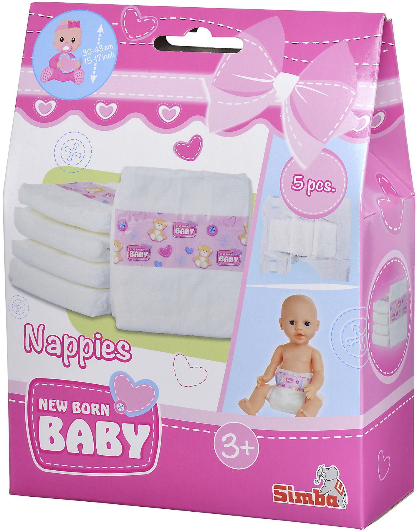 SIMBA Babypuppe Puppe Zubehör - New Born 105560019 Puppen 5 alle 43 38 Windeln cm Baby
