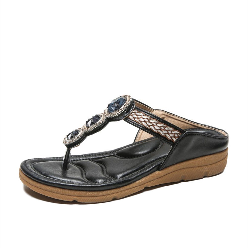 Rouemi Damen-Sommer-Sandalen, Strand-Slipper-Sandalen Schwarz modische Riemchensandale