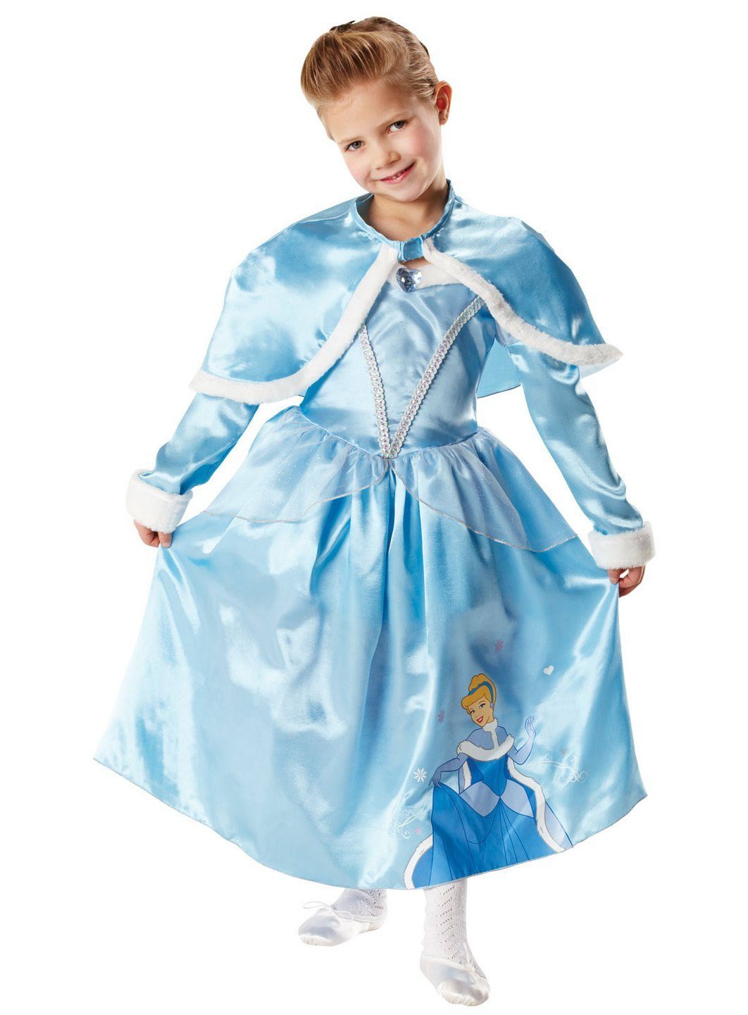 Rubie´s Prinzessin-Kostüm Prinzessin Cinderella Winter Wonderland Größe 128, Klassische Märchenprinzessin aus dem Disney Universum im Winter-Look