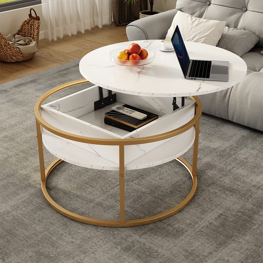 Vicco Couchtisch Marlo, Weiß/Gold, 77 x 77 cm (1-St)