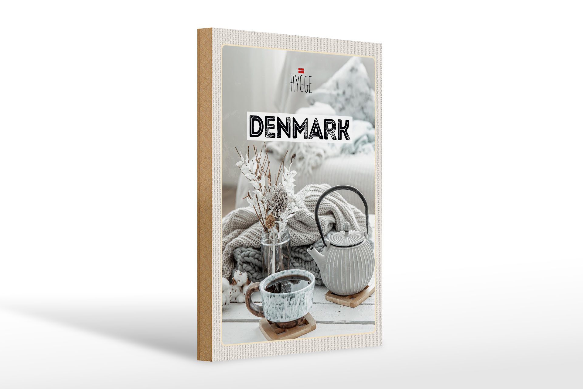 Holzbild Reise 20x30cm Dänemark weiß Teekanne Decke