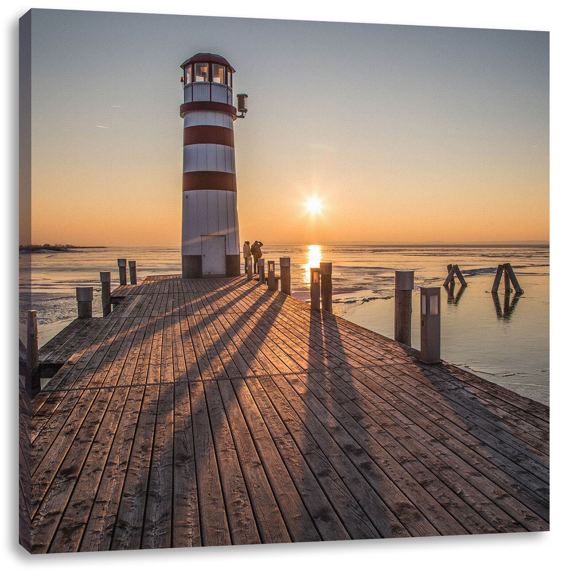 Pixxprint Leinwandbild Leuchtturm im inkl. bespannt, Leuchtturm im (1 Leinwandbild Sonnenuntergang Sonnenuntergang, fertig St), Zackenaufhänger