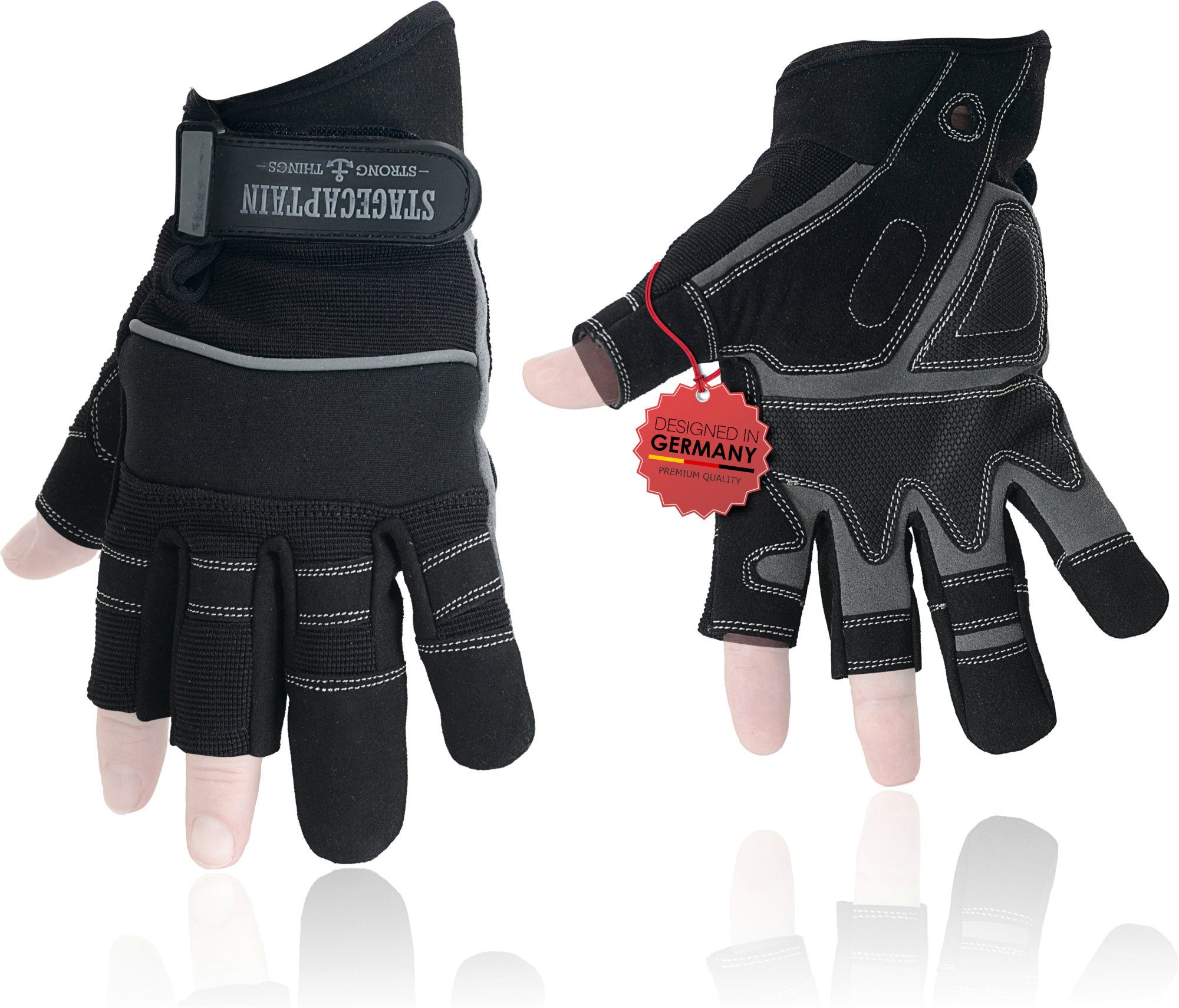 Stagecaptain Arbeitshandschuh-Set Rigger Handschuhe mit 3 kurzen Fingern - Größe XL (1-St) Innenfläche aus Kunstleder